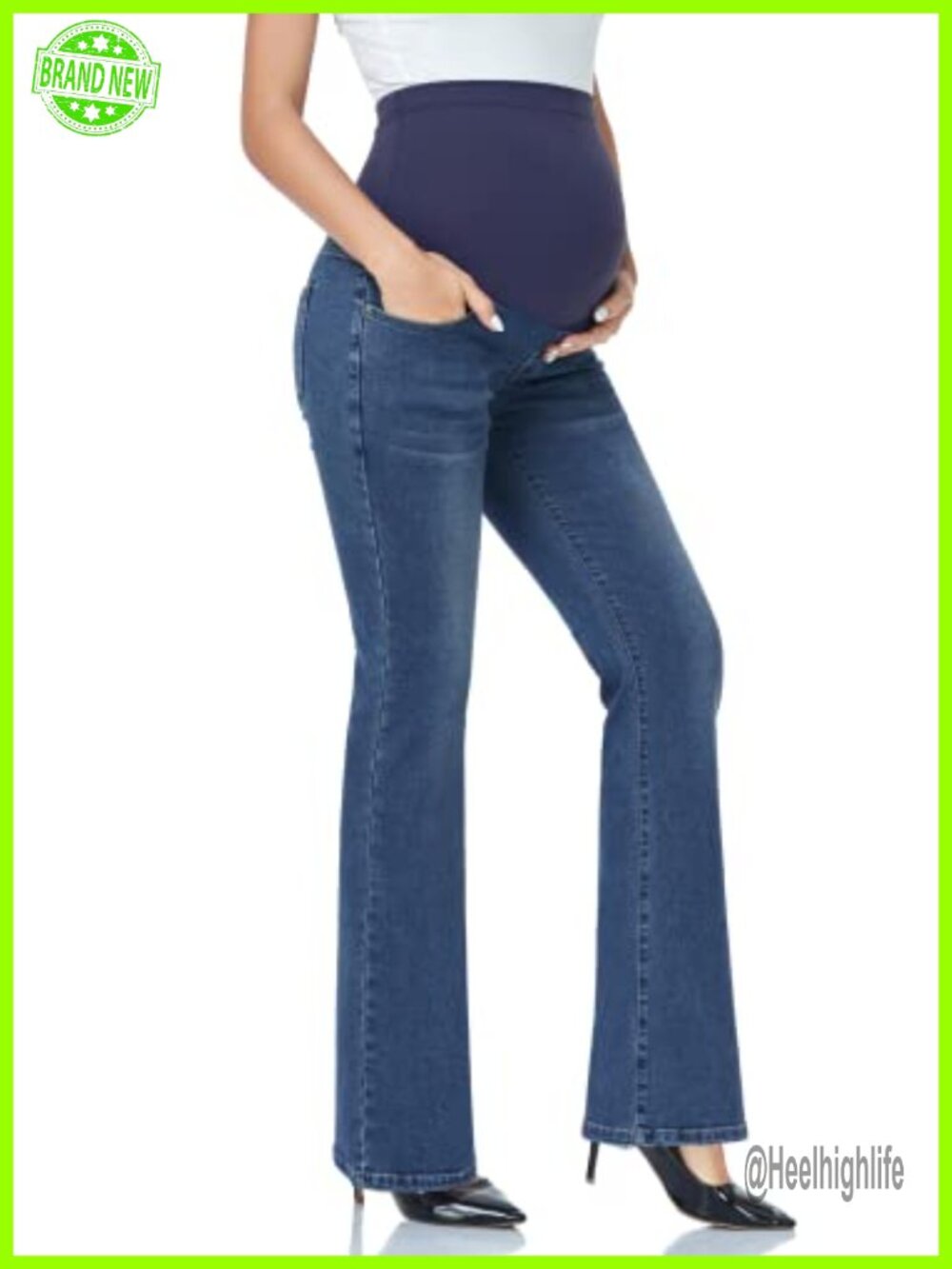 Stretch Maternity Bootcut Jeans Over The Belly Bell Bottoms Flare Denim Pants